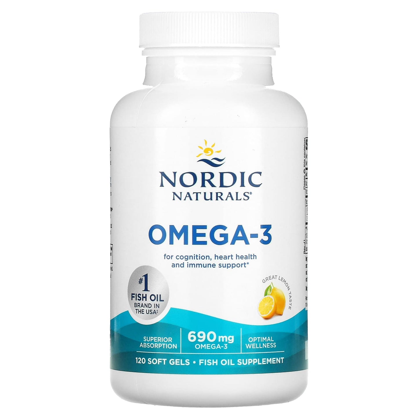 Nordic Naturals, Omega-3, Lemon, 690 mg, 120 Soft Gels (345 mg per Soft Gel)