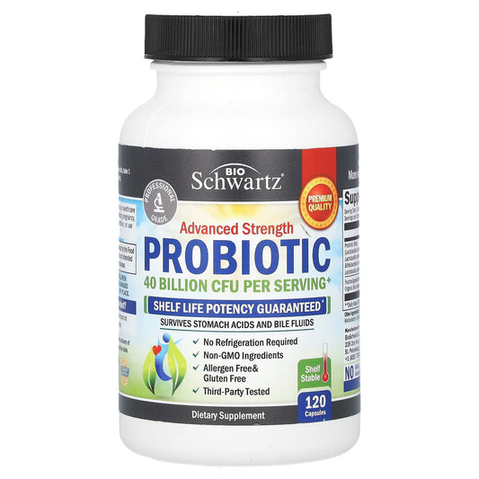 BioSchwartz-Advanced Strength Probiotic-40 Billion CFU-120 Capsules (20 Billion CFU per Capsule)