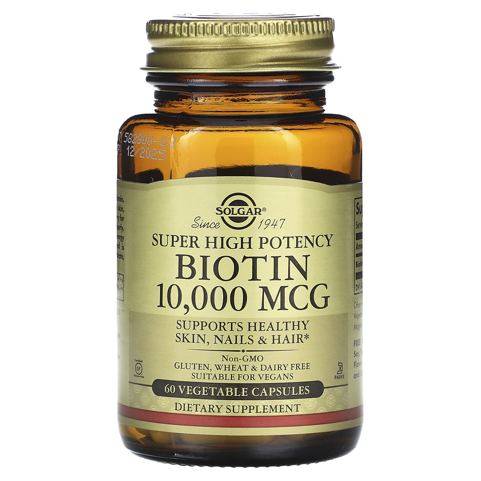 Solgar-Super High Potency Biotin-10,000 mcg-60 Vegetable Capsules