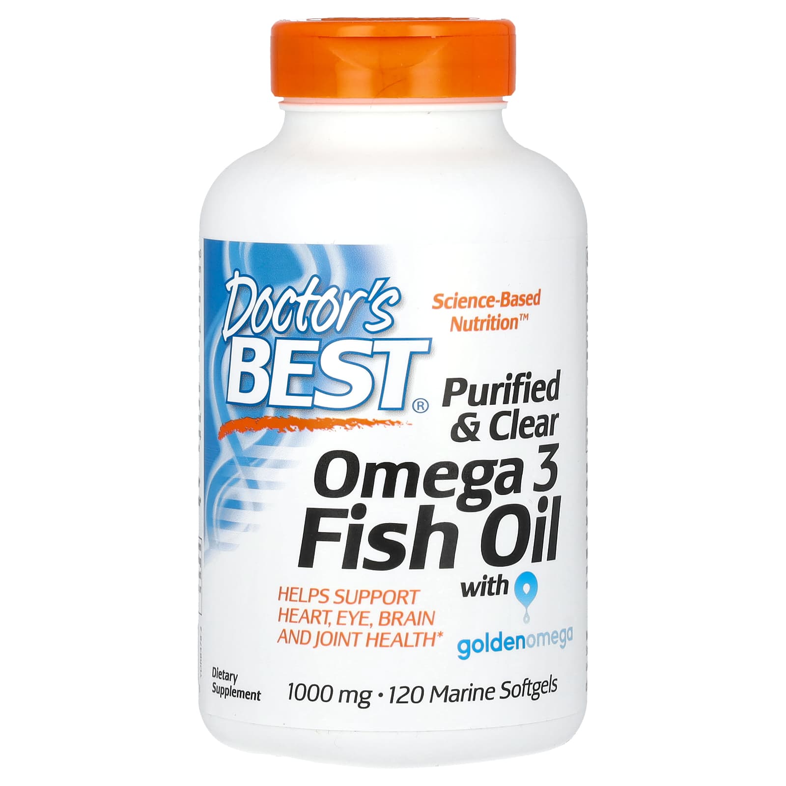 Doctor's Best-Purified & Clear Omega 3 Fish Oil with Goldenomega-2,000 mg-120 Marine Softgels (1,000 mg per Softgel)