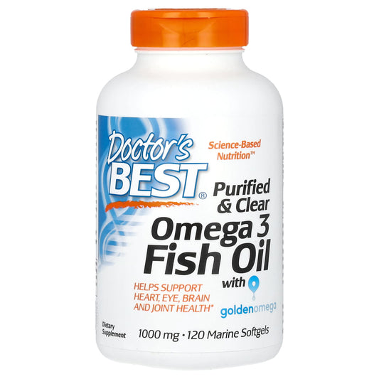 Doctor's Best-Purified & Clear Omega 3 Fish Oil with Goldenomega-2,000 mg-120 Marine Softgels (1,000 mg per Softgel)