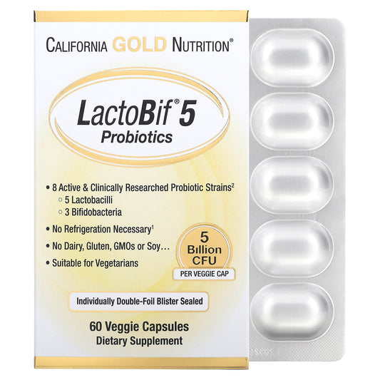 California Gold Nutrition-LactoBif 5 Probiotics-5 Billion CFU-60 Veggie Capsules