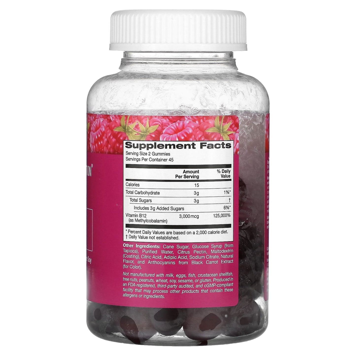 California Gold Nutrition, Vitamin B12 Gummies, Natural Raspberry Flavor, Gelatin Free, 3,000 mcg, 90 Gummies (1500 mcg per Gummy)