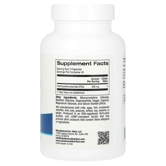 Lake Avenue Nutrition, PEA (Palmitoylethanolamide), 90 Veggie Capsules