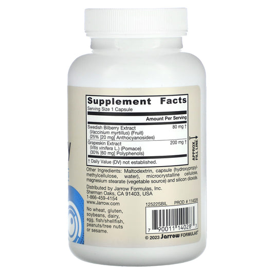 Jarrow Formulas, Vegan Bilberry + Grapeskin Polyphenols, 120 Veggie Capsules