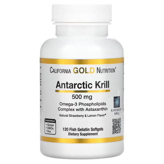 California Gold Nutrition-Antarctic Krill Oil-Omega-3 Phospholipids Complex with Astaxanthin-Natural Strawberry and Lemon Flavor-500 mg-120 Fish Gelatin Softgels