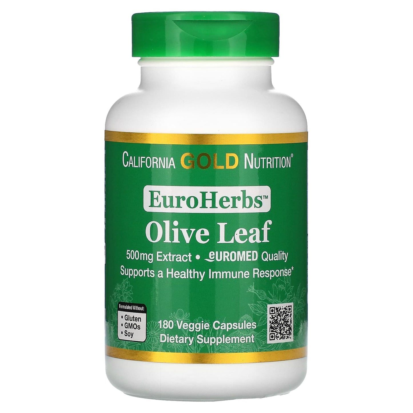 California Gold Nutrition-Olive Leaf Extract-EuroHerbs-European Quality-500 mg-180 Veggie Capsules