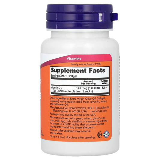NOW Foods, Vitamin D-3, High Potency, 5,000 IU, 240 Softgels
