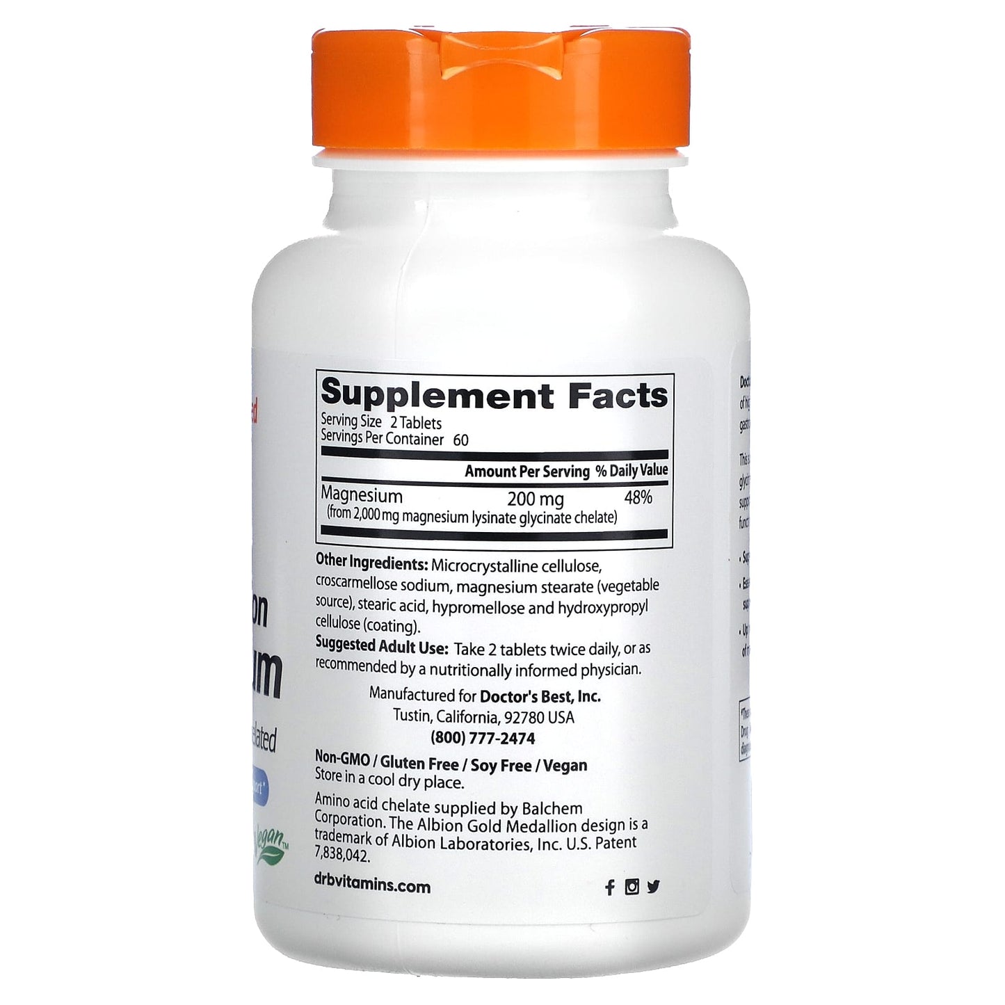 Doctor's Best, High Absorption Magnesium, 100 mg, 120 Tablets