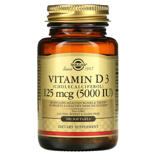 Solgar-Vitamin D3 (Cholecalciferol)-125 mcg (5,000 IU)-100 Softgels