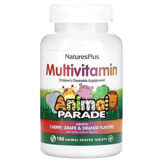 NaturesPlus-Animal Parade-Children's Chewable Multivitamin Supplement-Cherry-Grape & Orange-180 Animal-Shaped Tablets