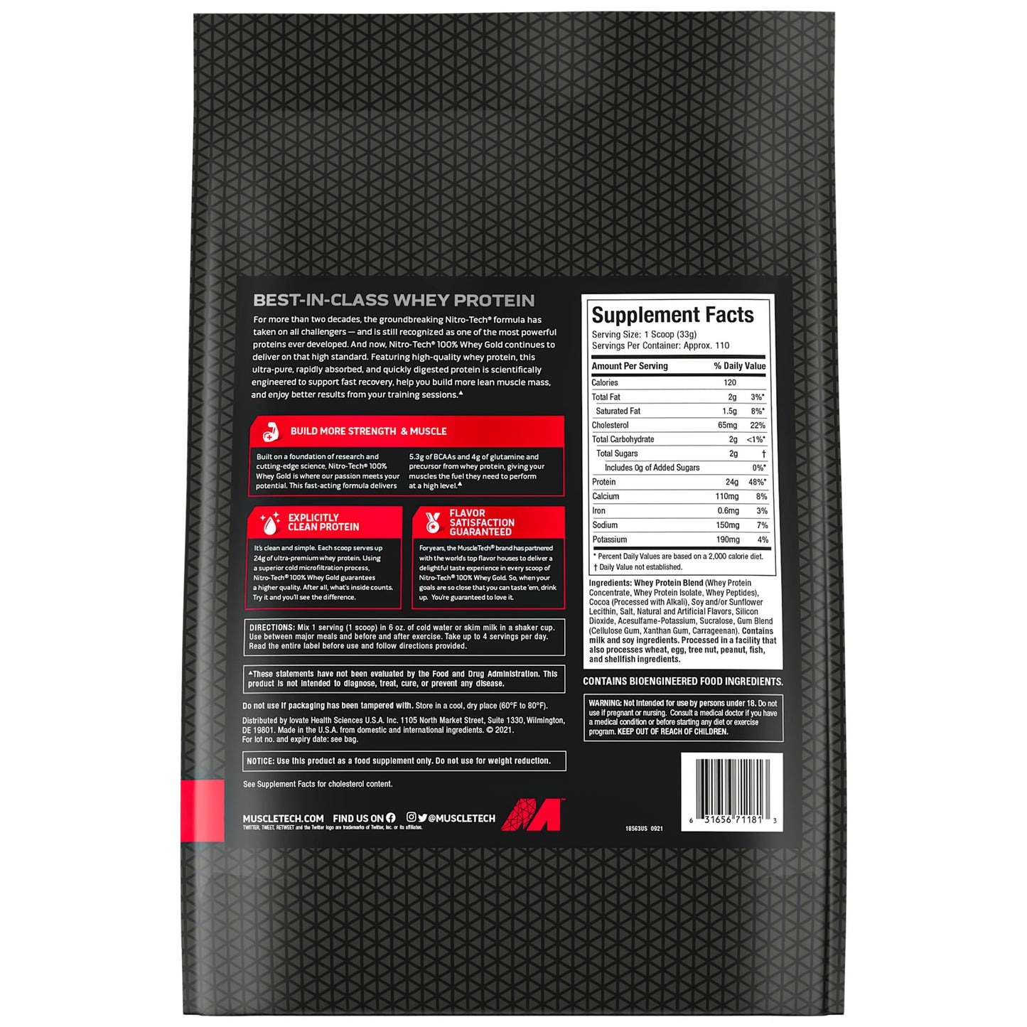 MuscleTech, Nitro Tech, 100% Whey Gold, Double Rich Chocolate, 8 lbs (3.63 kg)
