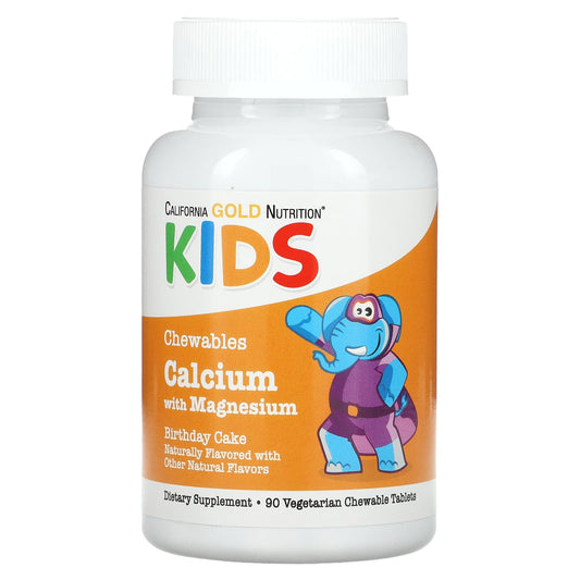California Gold Nutrition-Chewable Calcium Plus Magnesium For Children-Birthday Cake Flavor-90 Vegetarian Tablets